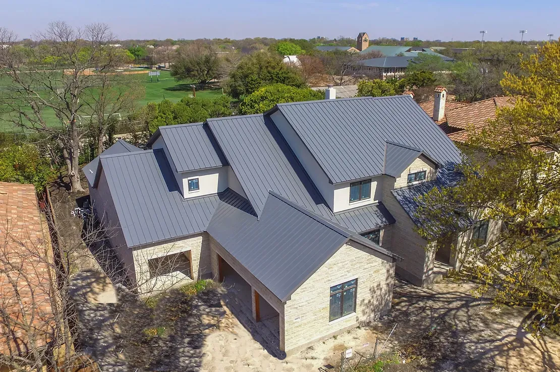 Aerial roof inspection of a Fort Worth residential property